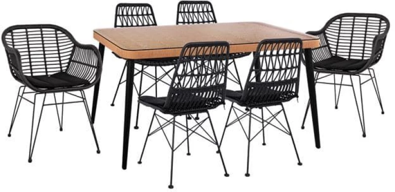 Τραπεζαρίας Σετ 7Τμχ 160X90X78Υ Beige & Black HM10516 6 Θέσεων