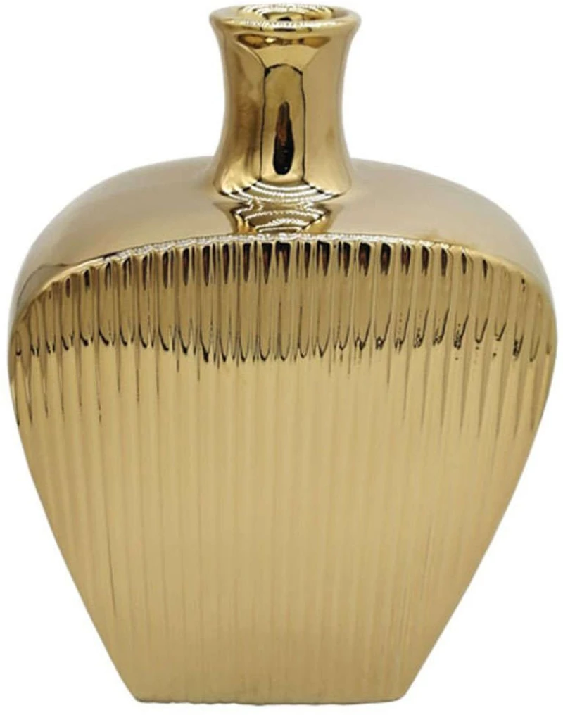 Βάζο Ρίγες 15-00-23710 22,3x14,5x30cm Gold Marhome Κεραμικό