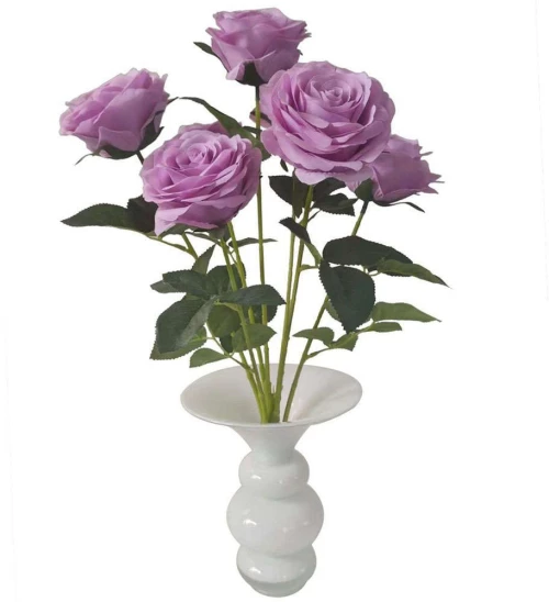 Τεχνητό Μπουκέτο Τριαντάφυλλο Royal 8781-7 55cm Purple Supergreens Ύφασμα,Πλαστικό