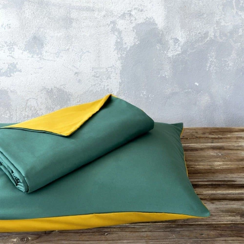 Παπλωματοθήκη Abalone (Σετ 2τμχ) Green - Mustard Beige Nima Μονό 160x240cm Microfiber