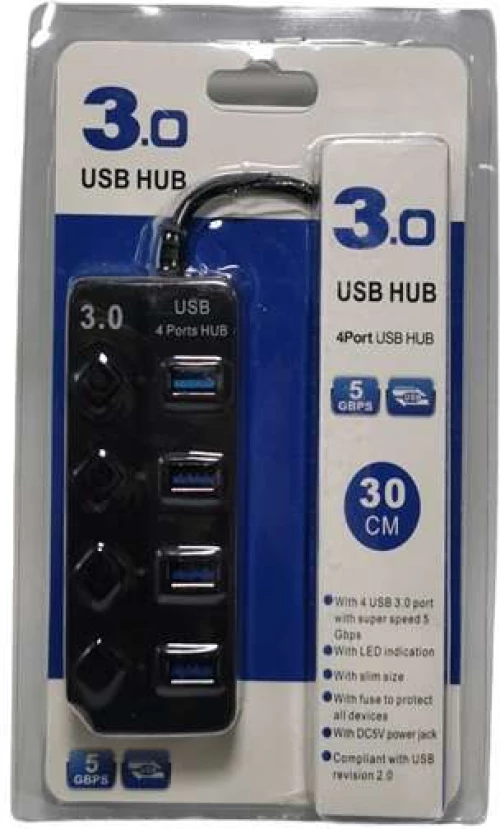 Usb hub 3.0 / 4 θυρών με διακόπτες τροφοδοσίας και προσαρμογέα HQ-4-PORT