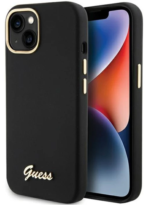 Guess Silicone Script Metal Logo & Frame - iPhone 15 Case (black)