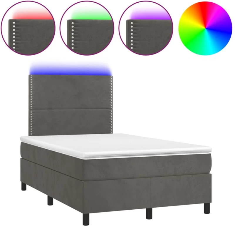 ΚΡΕΒΑΤΙ BOXSPRING ΜΕ ΣΤΡΩΜΑ & LED ΣΚ. ΓΚΡΙ 120X200ΕΚ. ΒΕΛΟΥΔΙΝΟ 3136054