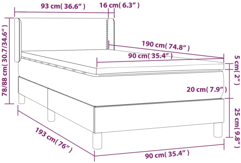 ΚΡΕΒΑΤΙ BOXSPRING ΜΕ ΣΤΡΩΜΑ ΣΚΟΥΡΟ ΓΚΡΙ 90X190 ΕΚ. ΥΦΑΣΜΑΤΙΝΟ 3130154