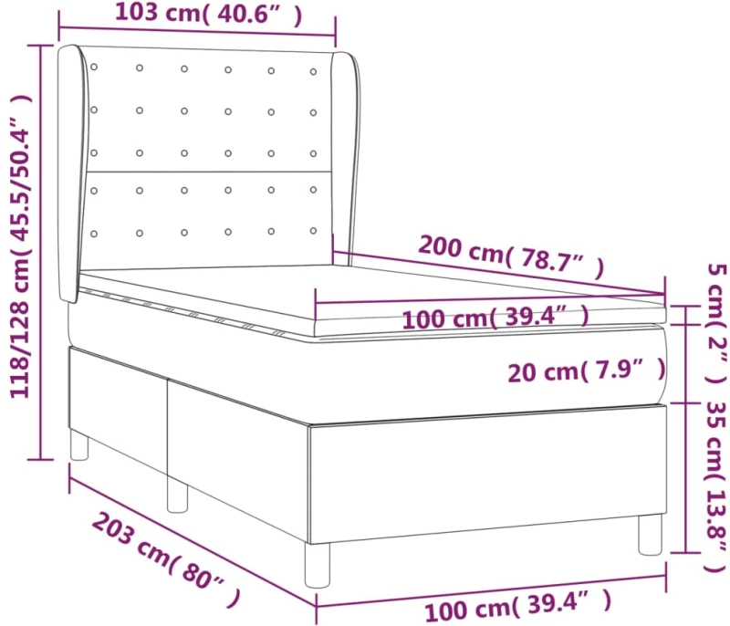 ΚΡΕΒΑΤΙ BOXSPRING ΜΕ ΣΤΡΩΜΑ ΣΚΟΥΡΟ ΓΚΡΙ 100X200 ΕΚ. ΒΕΛΟΥΔΙΝΟ 3129436