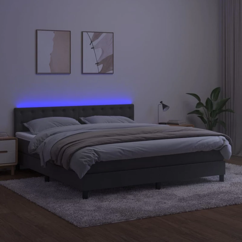 ΚΡΕΒΑΤΙ BOXSPRING ΜΕ ΣΤΡΩΜΑ & LED ΣΚ. ΓΚΡΙ 160X200ΕΚ. ΒΕΛΟΥΔΙΝΟ 3134652