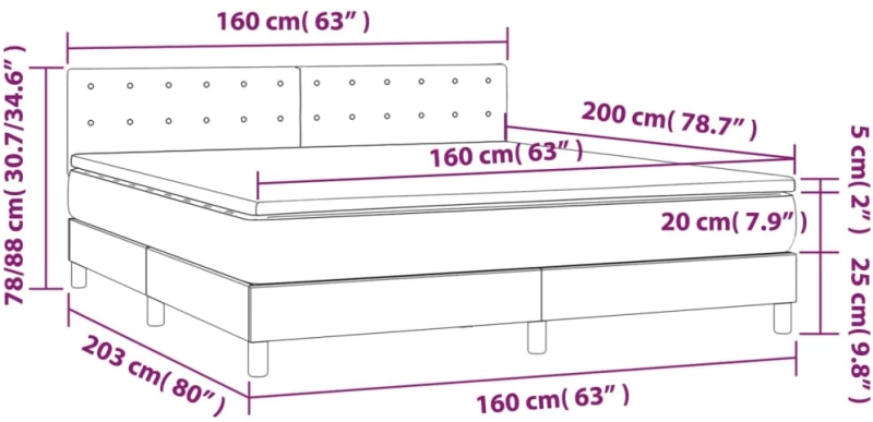 ΚΡΕΒΑΤΙ BOXSPRING ΜΕ ΣΤΡΩΜΑ & LED ΣΚ. ΓΚΡΙ 160X200ΕΚ. ΒΕΛΟΥΔΙΝΟ 3134652