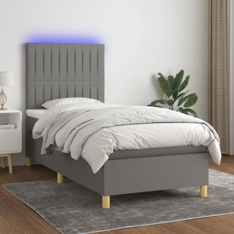 ΚΡΕΒΑΤΙ BOXSPRING ΜΕ ΣΤΡΩΜΑ & LED ΣΚ.ΓΚΡΙ 90X200 ΕΚ. ΥΦΑΣΜΑΤΙΝΟ 3135566