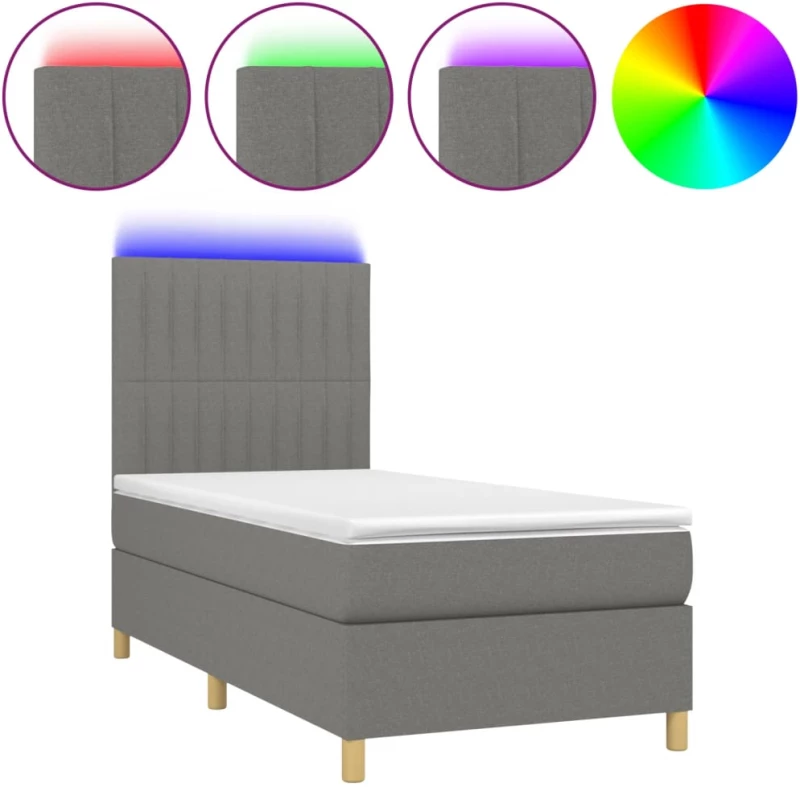 ΚΡΕΒΑΤΙ BOXSPRING ΜΕ ΣΤΡΩΜΑ & LED ΣΚ.ΓΚΡΙ 90X200 ΕΚ. ΥΦΑΣΜΑΤΙΝΟ 3135566