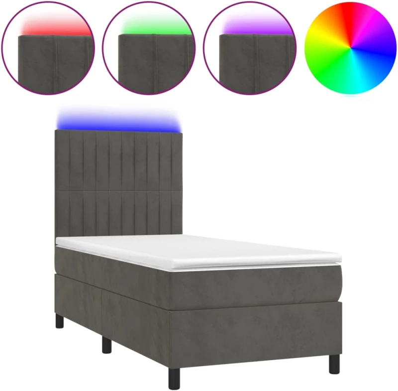 ΚΡΕΒΑΤΙ BOXSPRING ΜΕ ΣΤΡΩΜΑ & LED ΣΚ. ΓΚΡΙ 90X200 ΕΚ. ΒΕΛΟΥΔΙΝΟ 3136222