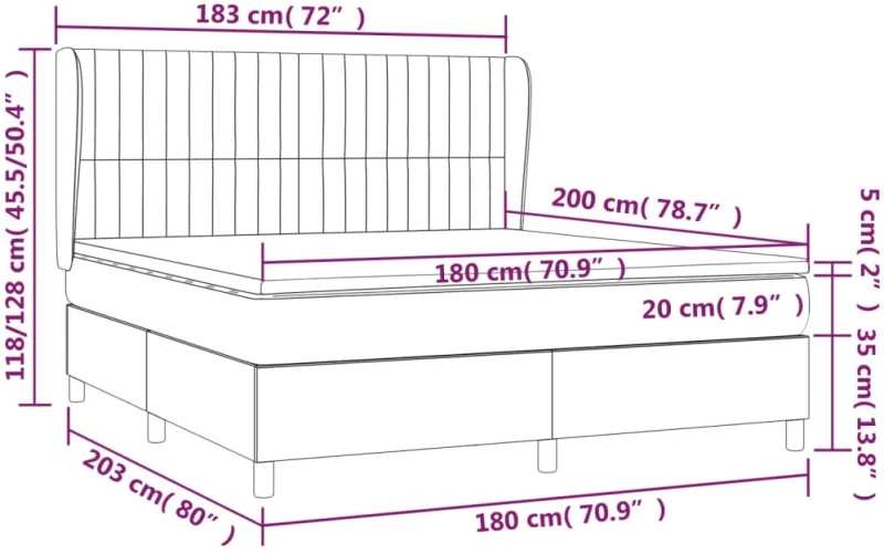 ΚΡΕΒΑΤΙ BOXSPRING ΜΕ ΣΤΡΩΜΑ ΣΚΟΥΡΟ ΓΚΡΙ 180X200 ΕΚ ΥΦΑΣΜΑΤΙΝ 3128702