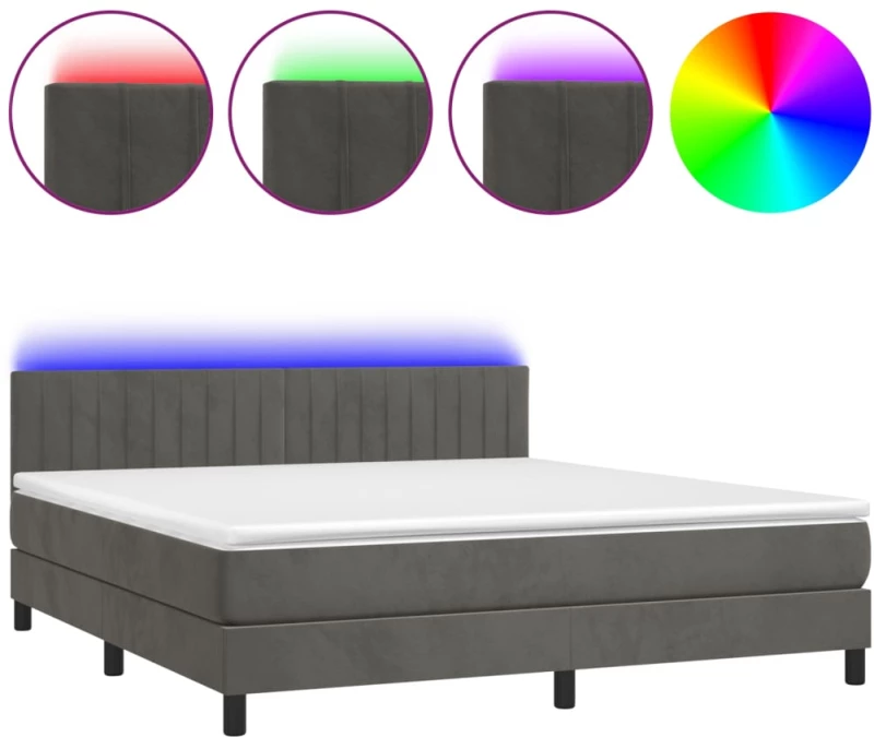 ΚΡΕΒΑΤΙ BOXSPRING ΜΕ ΣΤΡΩΜΑ & LED ΣΚ. ΓΚΡΙ 180X200ΕΚ. ΒΕΛΟΥΔΙΝΟ 3134538