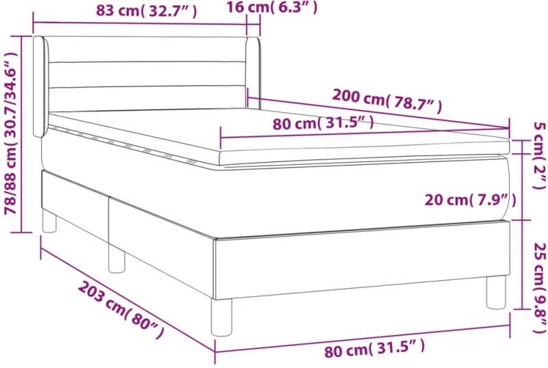 ΚΡΕΒΑΤΙ BOXSPRING ΜΕ ΣΤΡΩΜΑ ΣΚΟΥΡΟ ΓΚΡΙ 80X200 ΕΚ. ΥΦΑΣΜΑΤΙΝΟ 3130306