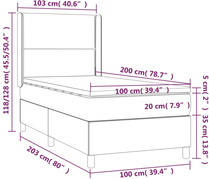 ΚΡΕΒΑΤΙ BOXSPRING ΜΕ ΣΤΡΩΜΑ ΣΚΟΥΡΟ ΓΚΡΙ 100X200 ΕΚ. ΥΦΑΣΜΑΤΙΝΟ 3131330