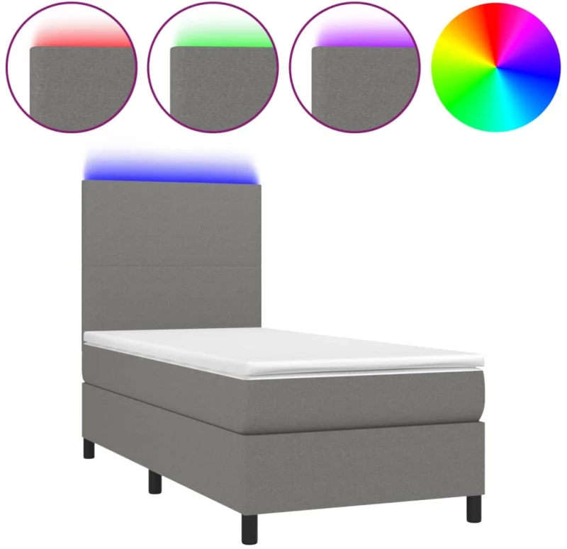 ΚΡΕΒΑΤΙ BOXSPRING ΜΕ ΣΤΡΩΜΑ & LED ΣΚ.ΓΚΡΙ 90X200 ΕΚ. ΥΦΑΣΜΑΤΙΝΟ 3134686