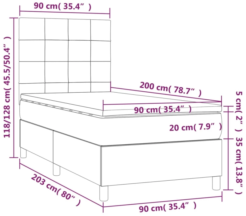 ΚΡΕΒΑΤΙ BOXSPRING ΜΕ ΣΤΡΩΜΑ & LED ΣΚ.ΓΚΡΙ 90X200 ΕΚ. ΥΦΑΣΜΑΤΙΝΟ 3134846