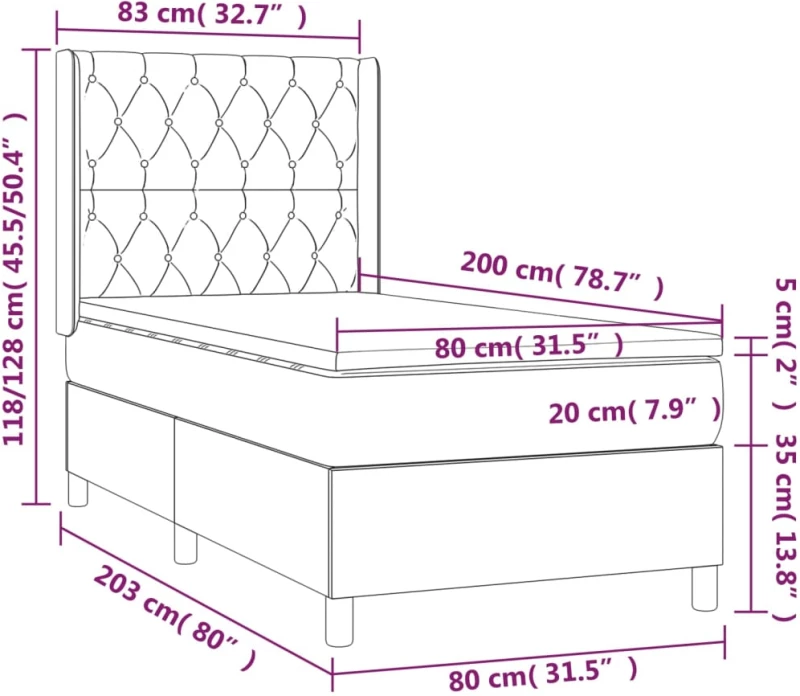 ΚΡΕΒΑΤΙ BOXSPRING ΜΕ ΣΤΡΩΜΑ ΣΚΟΥΡΟ ΓΚΡΙ 80X200 ΕΚ. ΒΕΛΟΥΔΙΝΟ 3132826