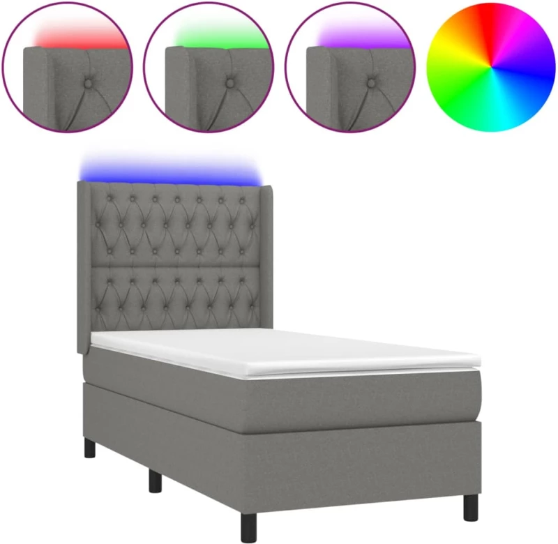 ΚΡΕΒΑΤΙ BOXSPRING ΜΕ ΣΤΡΩΜΑ & LED ΣΚ.ΓΚΡΙ 80X200 ΕΚ. ΥΦΑΣΜΑΤΙΝΟ 3138510