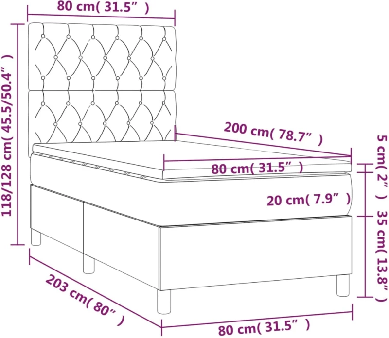 ΚΡΕΒΑΤΙ BOXSPRING ΜΕ ΣΤΡΩΜΑ ΣΚΟΥΡΟ ΓΚΡΙ 80X200 ΕΚ. ΒΕΛΟΥΔΙΝΟ 3143170