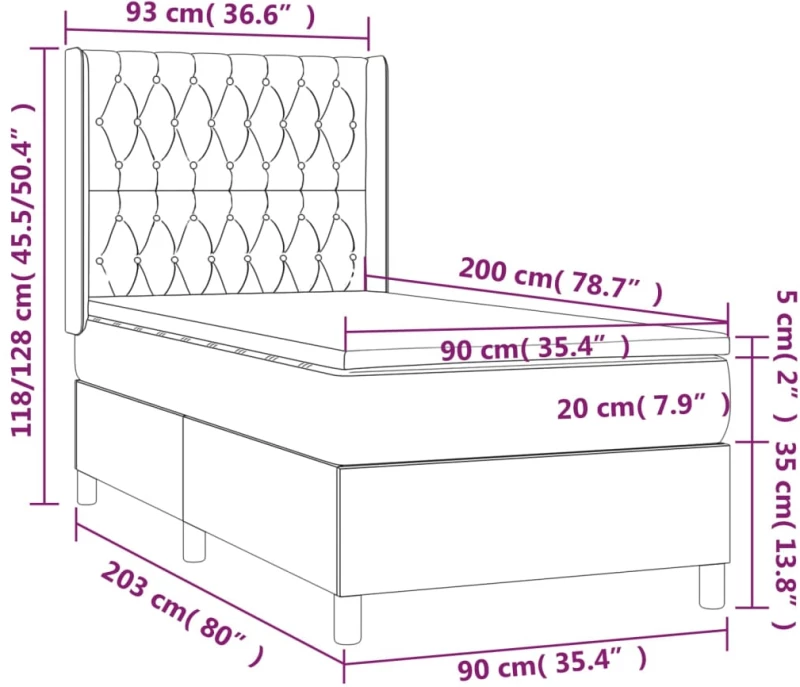 ΚΡΕΒΑΤΙ BOXSPRING ΜΕ ΣΤΡΩΜΑ ΑΝΟΙΧΤΟ ΓΚΡΙ 90X200 ΕΚ. ΥΦΑΣΜΑΤΙΝΟ 3132201