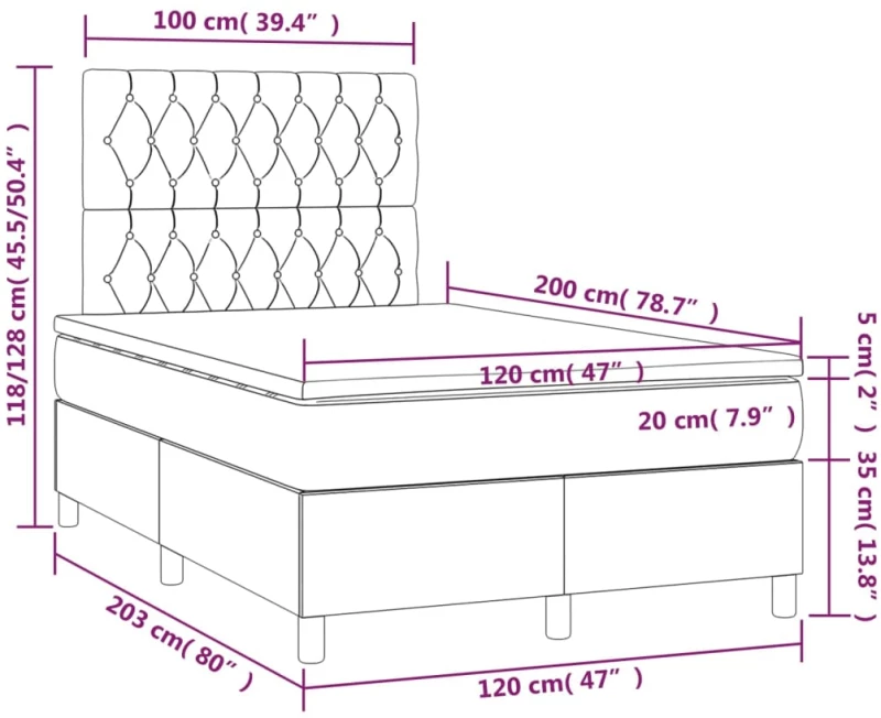 ΚΡΕΒΑΤΙ BOXSPRING ΜΕ ΣΤΡΩΜΑ ΣΚΟΥΡΟ ΓΚΡΙ 120X200 ΕΚ. ΥΦΑΣΜΑΤΙΝΟ 3142002