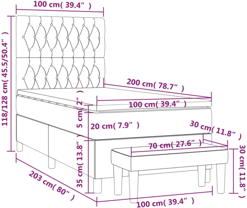 ΚΡΕΒΑΤΙ BOXSPRING ΜΕ ΣΤΡΩΜΑ ΣΚΟΥΡΟ ΓΚΡΙ 100X200 ΕΚ. ΒΕΛΟΥΔΙΝΟ 3138008