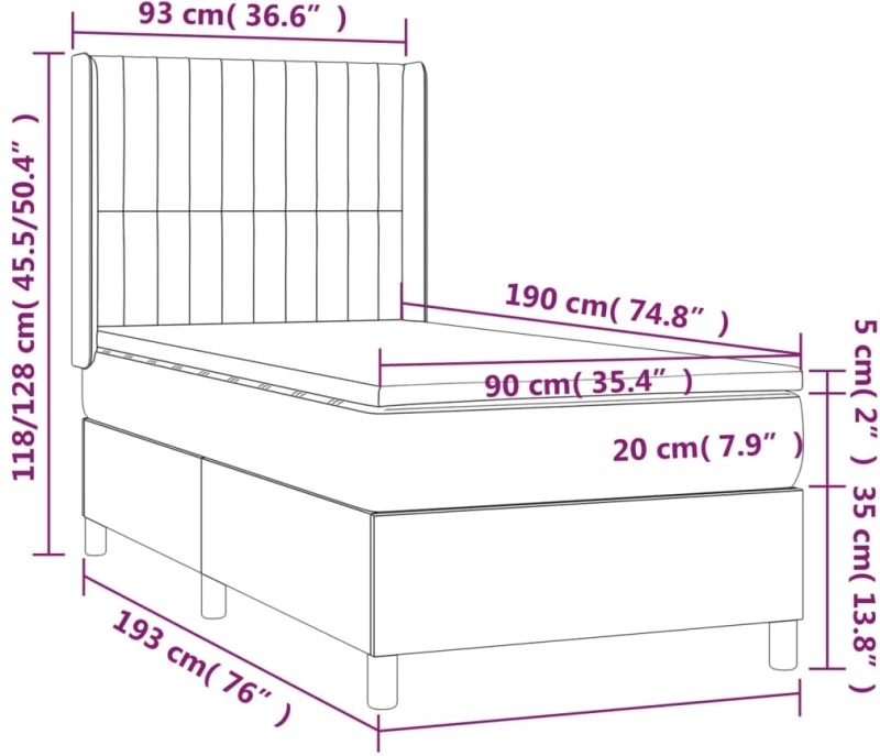 ΚΡΕΒΑΤΙ BOXSPRING ΜΕ ΣΤΡΩΜΑ ΑΝΟΙΧΤΟ ΓΚΡΙ 90X190 ΕΚ. ΥΦΑΣΜΑΤΙΝΟ 3132113