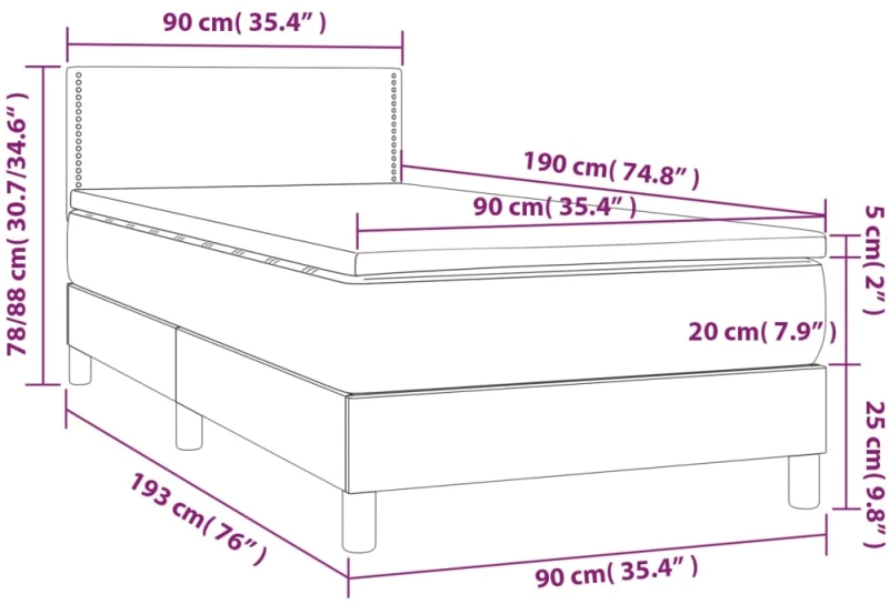 ΚΡΕΒΑΤΙ BOXSPRING ΜΕ ΣΤΡΩΜΑ & LED ΑΝ.ΓΚΡΙ 90X190 ΕΚ. ΥΦΑΣΜΑΤΙΝΟ 3133597
