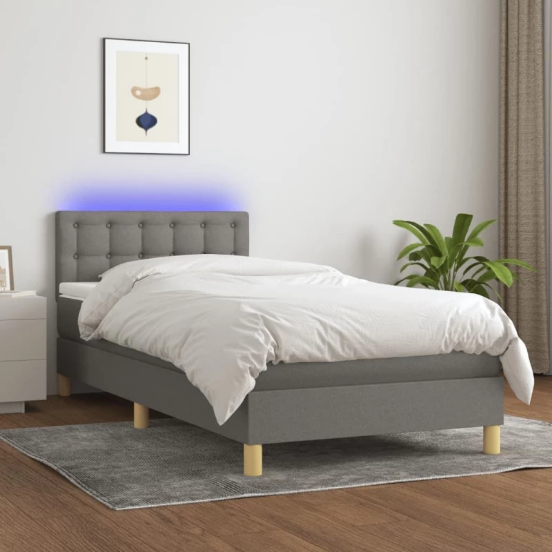 ΚΡΕΒΑΤΙ BOXSPRING ΜΕ ΣΤΡΩΜΑ & LED ΣΚ.ΓΚΡΙ 90X200 ΕΚ. ΥΦΑΣΜΑΤΙΝΟ 3134006