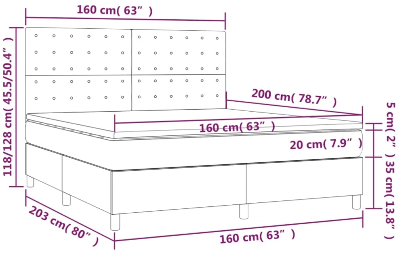 ΚΡΕΒΑΤΙ BOXSPRING ΜΕ ΣΤΡΩΜΑ & LED ΜΑΥΡΟ 160X200 ΕΚ. ΣΥΝΘ. ΔΕΡΜΑ 3135951