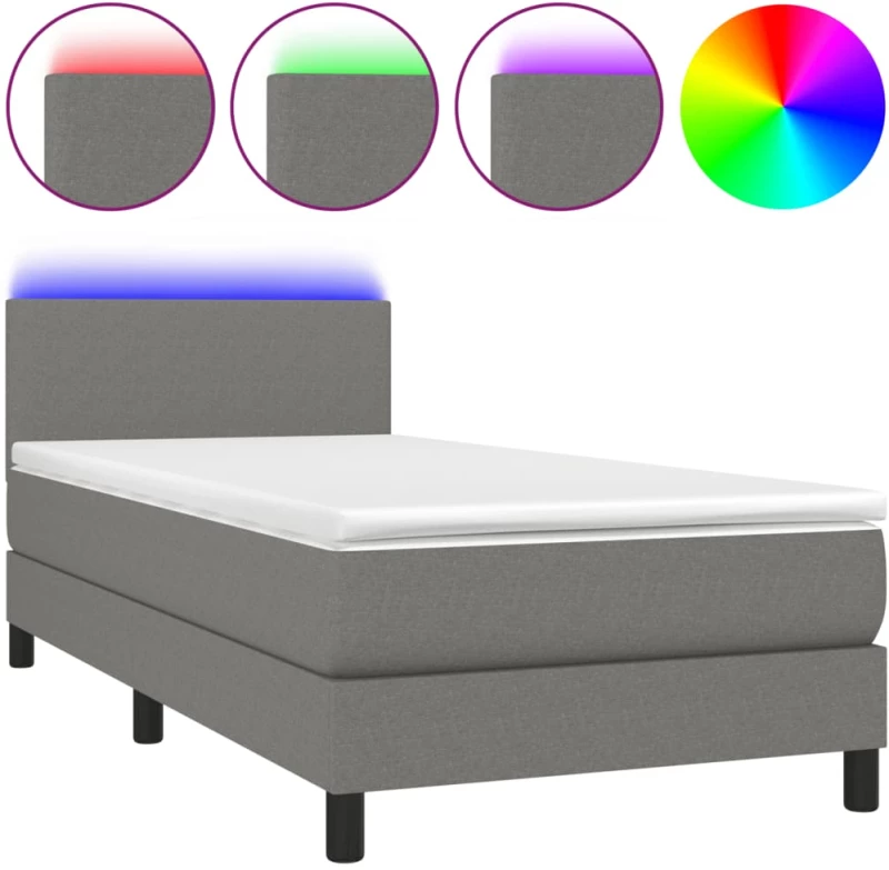 ΚΡΕΒΑΤΙ BOXSPRING ΜΕ ΣΤΡΩΜΑ & LED ΣΚ.ΓΚΡΙ 90X200 ΕΚ. ΥΦΑΣΜΑΤΙΝΟ 3132966