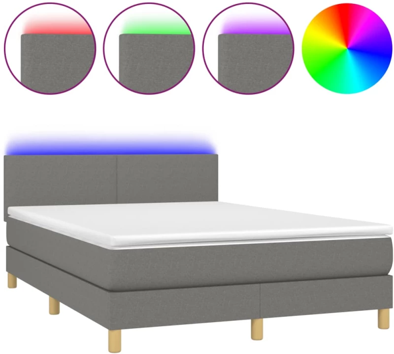 ΚΡΕΒΑΤΙ BOXSPRING ΜΕ ΣΤΡΩΜΑ & LED ΣΚ.ΓΚΡΙ 140X200 ΕΚ ΥΦΑΣΜΑΤΙΝΟ 3133558