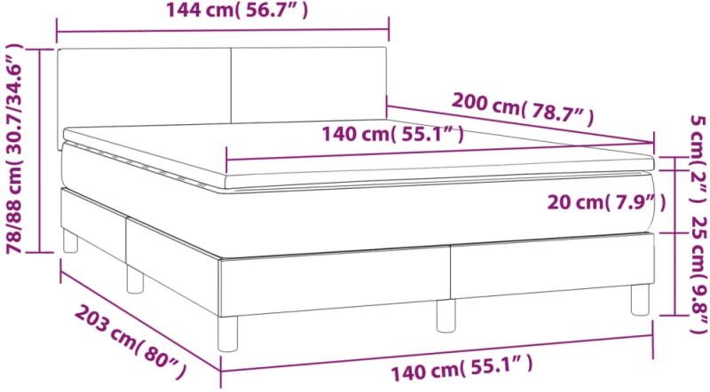 ΚΡΕΒΑΤΙ BOXSPRING ΜΕ ΣΤΡΩΜΑ & LED ΣΚ.ΓΚΡΙ 140X200 ΕΚ ΥΦΑΣΜΑΤΙΝΟ 3133558