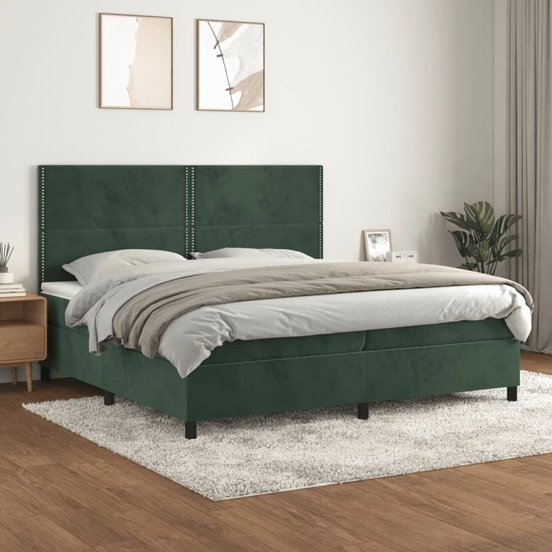 ΚΡΕΒΑΤΙ BOXSPRING ΜΕ ΣΤΡΩΜΑ ΣΚΟΥΡΟ ΠΡΑΣΙΝΟ 200X200ΕΚ. ΒΕΛΟΥΔΙΝΟ 3142986