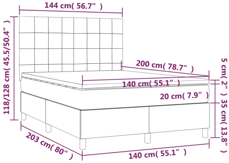 ΚΡΕΒΑΤΙ BOXSPRING ΜΕ ΣΤΡΩΜΑ & LED ΜΑΥΡΟ 140X200 ΕΚ. ΥΦΑΣΜΑΤΙΝΟ 3135439