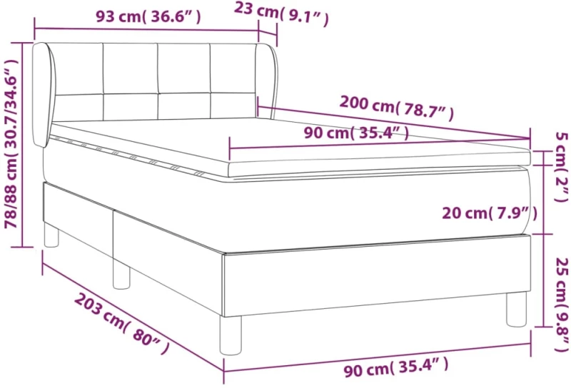 ΚΡΕΒΑΤΙ BOXSPRING ΜΕ ΣΤΡΩΜΑ ΣΚΟΥΡΟ ΓΚΡΙ 90X200 ΕΚ. ΥΦΑΣΜΑΤΙΝΟ 3126214