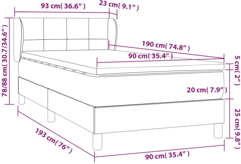 ΚΡΕΒΑΤΙ BOXSPRING ΜΕ ΣΤΡΩΜΑ ΣΚΟΥΡΟ ΓΚΡΙ 90X190 ΕΚ. ΥΦΑΣΜΑΤΙΝΟ 3126766