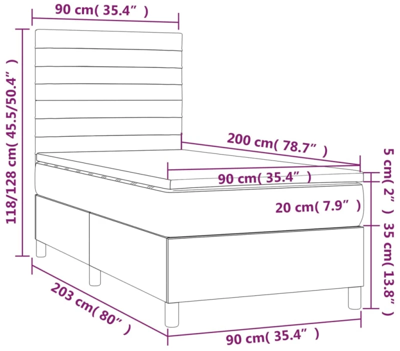 ΚΡΕΒΑΤΙ BOXSPRING ΜΕ ΣΤΡΩΜΑ & LED ΣΚ. ΓΚΡΙ 90X200 ΕΚ. ΒΕΛΟΥΔΙΝΟ 3136162