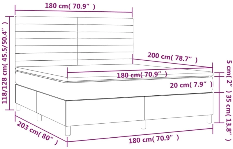 ΚΡΕΒΑΤΙ BOXSPRING ΜΕ ΣΤΡΩΜΑ & LED ΣΚ. ΓΚΡΙ 180X200ΕΚ. ΒΕΛΟΥΔΙΝΟ 3136198