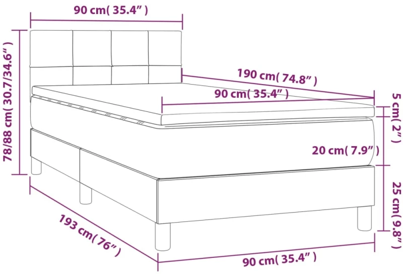 ΚΡΕΒΑΤΙ BOXSPRING ΜΕ ΣΤΡΩΜΑ & LED ΑΝ.ΓΚΡΙ 90X190 ΕΚ. ΥΦΑΣΜΑΤΙΝΟ 3133117