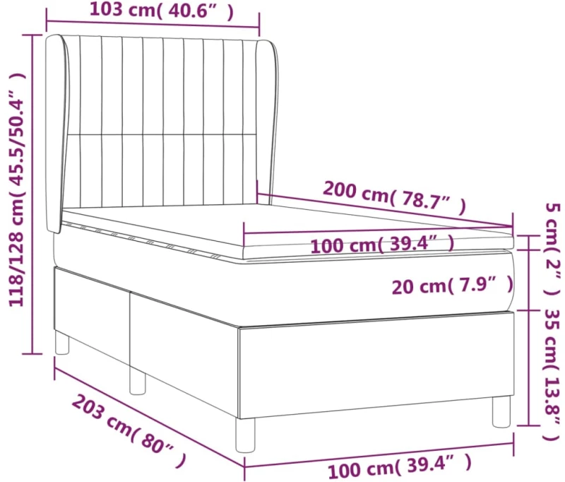 ΚΡΕΒΑΤΙ BOXSPRING ΜΕ ΣΤΡΩΜΑ ΑΝΟΙΧΤΟ ΓΚΡΙ 100X200 ΕΚ. ΥΦΑΣΜΑΤΙΝΟ 3128101