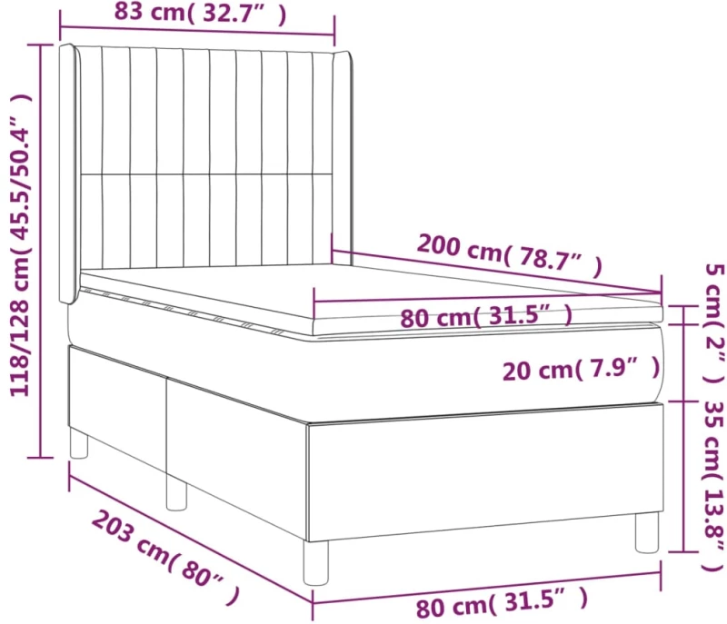 ΚΡΕΒΑΤΙ BOXSPRING ΜΕ ΣΤΡΩΜΑ ΑΝΟΙΧΤΟ ΓΚΡΙ 80X200 ΕΚ. ΥΦΑΣΜΑΤΙΝΟ 3132105