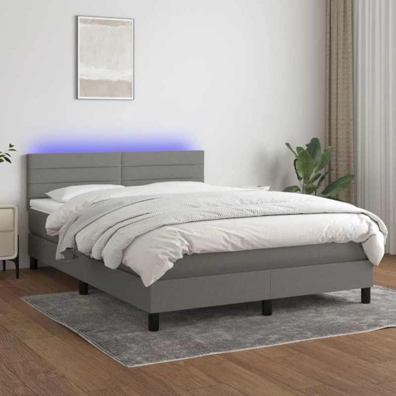 ΚΡΕΒΑΤΙ BOXSPRING ΜΕ ΣΤΡΩΜΑ & LED ΣΚ.ΓΚΡΙ 140X200 ΕΚ ΥΦΑΣΜΑΤΙΝΟ 3133238