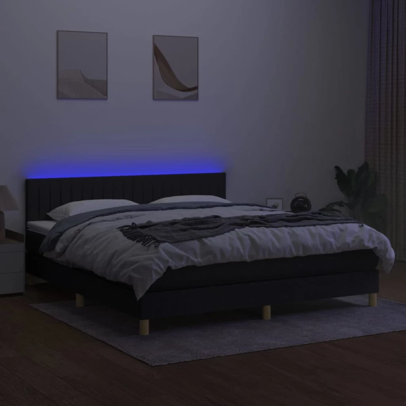 ΚΡΕΒΑΤΙ BOXSPRING ΜΕ ΣΤΡΩΜΑ & LED ΜΑΥΡΟ 160X200 ΕΚ. ΥΦΑΣΜΑΤΙΝΟ 3133887