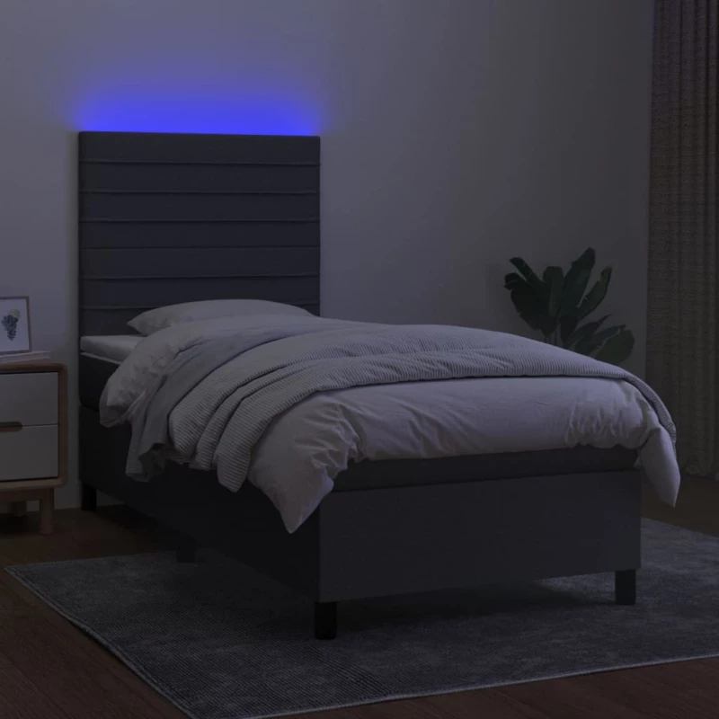 ΚΡΕΒΑΤΙ BOXSPRING ΜΕ ΣΤΡΩΜΑ & LED ΣΚ.ΓΚΡΙ 80X200 ΕΚ. ΥΦΑΣΜΑΤΙΝΟ 3134910