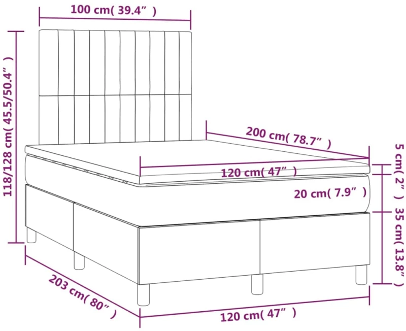 ΚΡΕΒΑΤΙ BOXSPRING ΜΕ ΣΤΡΩΜΑ & LED ΣΚ.ΓΚΡΙ 120X200 ΕΚ ΥΦΑΣΜΑΤΙΝΟ 3135582