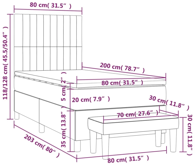 ΚΡΕΒΑΤΙ BOXSPRING ΜΕ ΣΤΡΩΜΑ ΑΝΟΙΧΤΟ ΓΚΡΙ 80X200 ΕΚ. ΥΦΑΣΜΑΤΙΝΟ 3136709