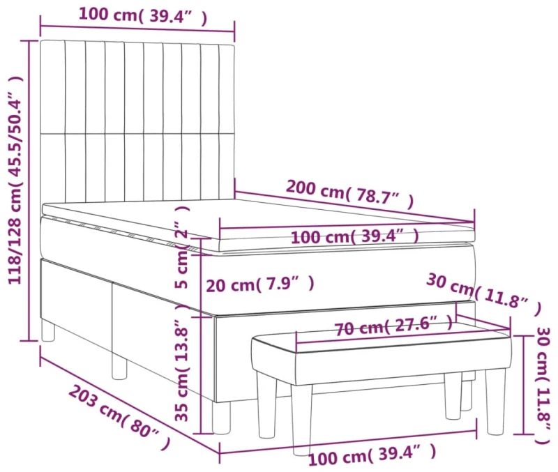 ΚΡΕΒΑΤΙ BOXSPRING ΜΕ ΣΤΡΩΜΑ ΣΚΟΥΡΟ ΓΚΡΙ 100X200 ΕΚ. ΥΦΑΣΜΑΤΙΝΟ 3136734