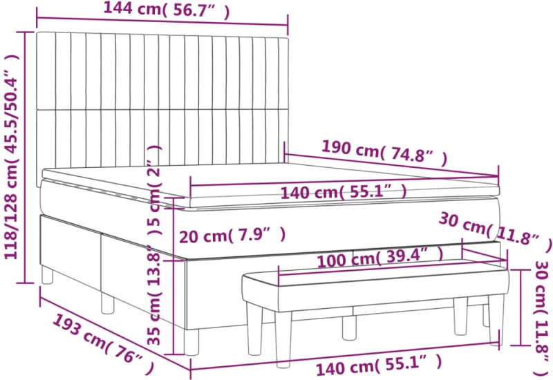 ΚΡΕΒΑΤΙ BOXSPRING ΜΕ ΣΤΡΩΜΑ ΑΝΟΙΧΤΟ ΓΚΡΙ 140X190 ΕΚ. ΥΦΑΣΜΑΤΙΝΟ 3136749