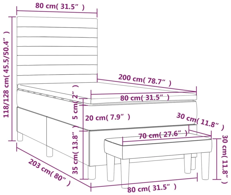 ΚΡΕΒΑΤΙ BOXSPRING ΜΕ ΣΤΡΩΜΑ ΣΚΟΥΡΟ ΓΚΡΙ 80X200 ΕΚ. ΥΦΑΣΜΑΤΙΝΟ 3137190